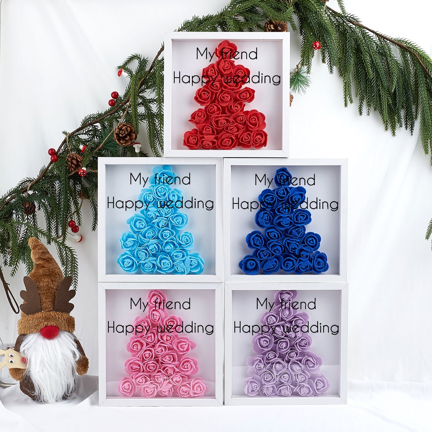 Happy wedding Christmas Tree Paper Flower Shadow Box