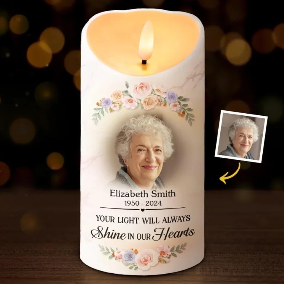 Always in Our Thoughts Personalized Photo LED Memorial Candles for Loss of Loved One, Christmas Candles, Sympathy Candles, Bereavement Candle Gifts for Loss of Mom, Dad