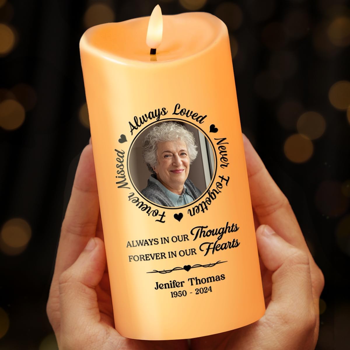 Always in Our Thoughts Personalized Photo LED Memorial Candles for Loss of Loved One, Christmas Candles, Sympathy Candles, Bereavement Candle Gifts for Loss of Mom, Dad