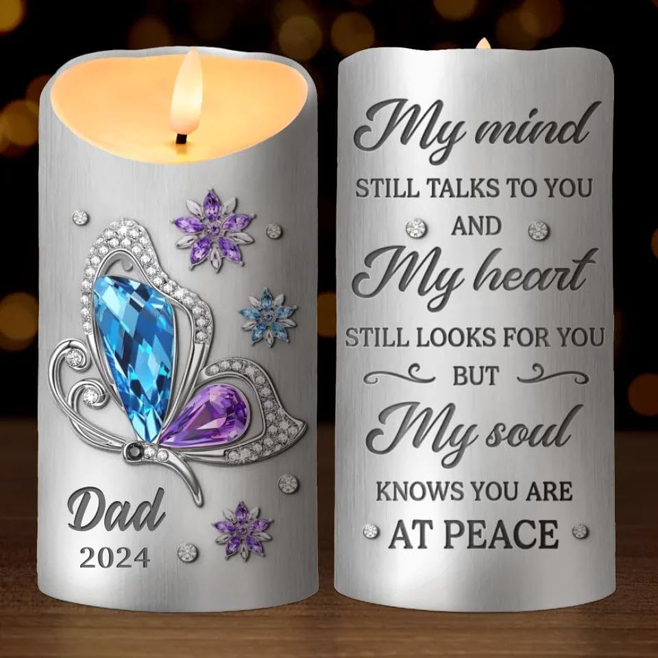 Always in Our Thoughts Personalized Photo LED Memorial Candles for Loss of Loved One, Christmas Candles, Sympathy Candles, Bereavement Candle Gifts for Loss of Mom, Dad