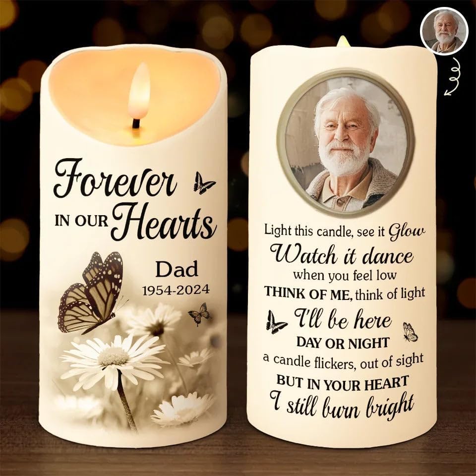 Always in Our Thoughts Personalized Photo LED Memorial Candles for Loss of Loved One, Christmas Candles, Sympathy Candles, Bereavement Candle Gifts for Loss of Mom, Dad