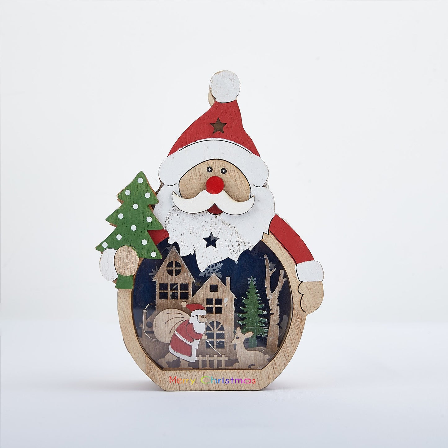 LED Light-Up Wooden Santa Claus Ornament | Festive Decoration for Christmas Tree & Home