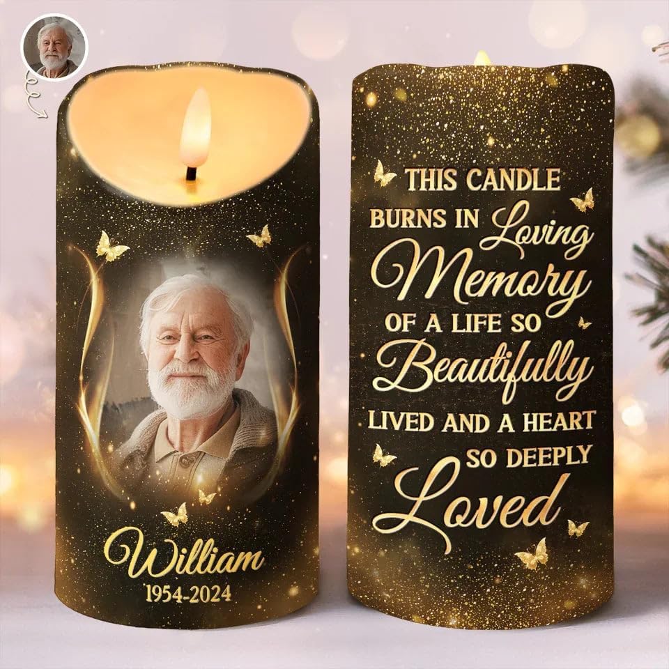 Always in Our Thoughts Personalized Photo LED Memorial Candles for Loss of Loved One, Christmas Candles, Sympathy Candles, Bereavement Candle Gifts for Loss of Mom, Dad