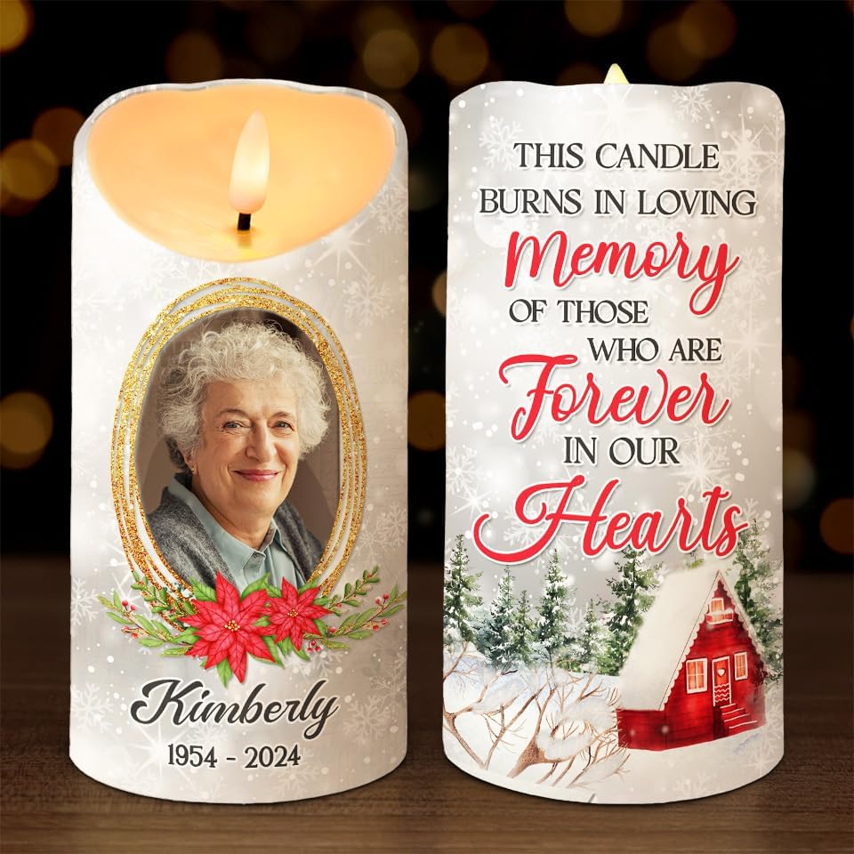 Always in Our Thoughts Personalized Photo LED Memorial Candles for Loss of Loved One, Christmas Candles, Sympathy Candles, Bereavement Candle Gifts for Loss of Mom, Dad