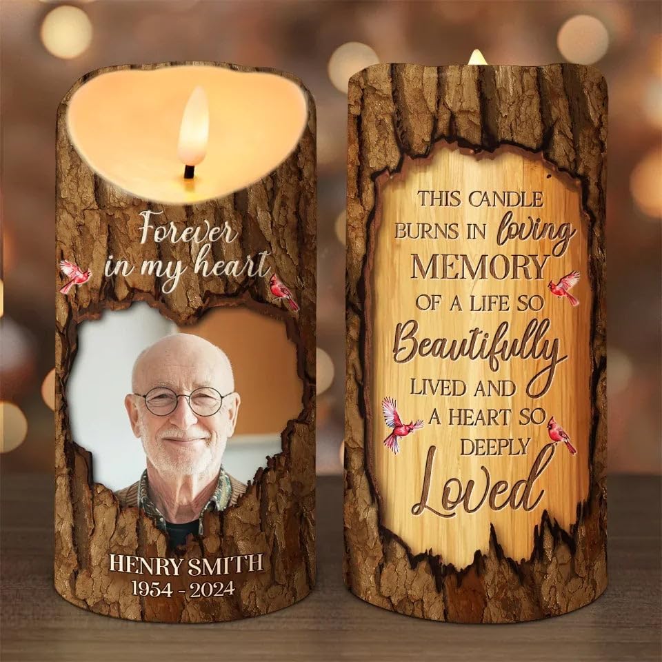 Always in Our Thoughts Personalized Photo LED Memorial Candles for Loss of Loved One, Christmas Candles, Sympathy Candles, Bereavement Candle Gifts for Loss of Mom, Dad