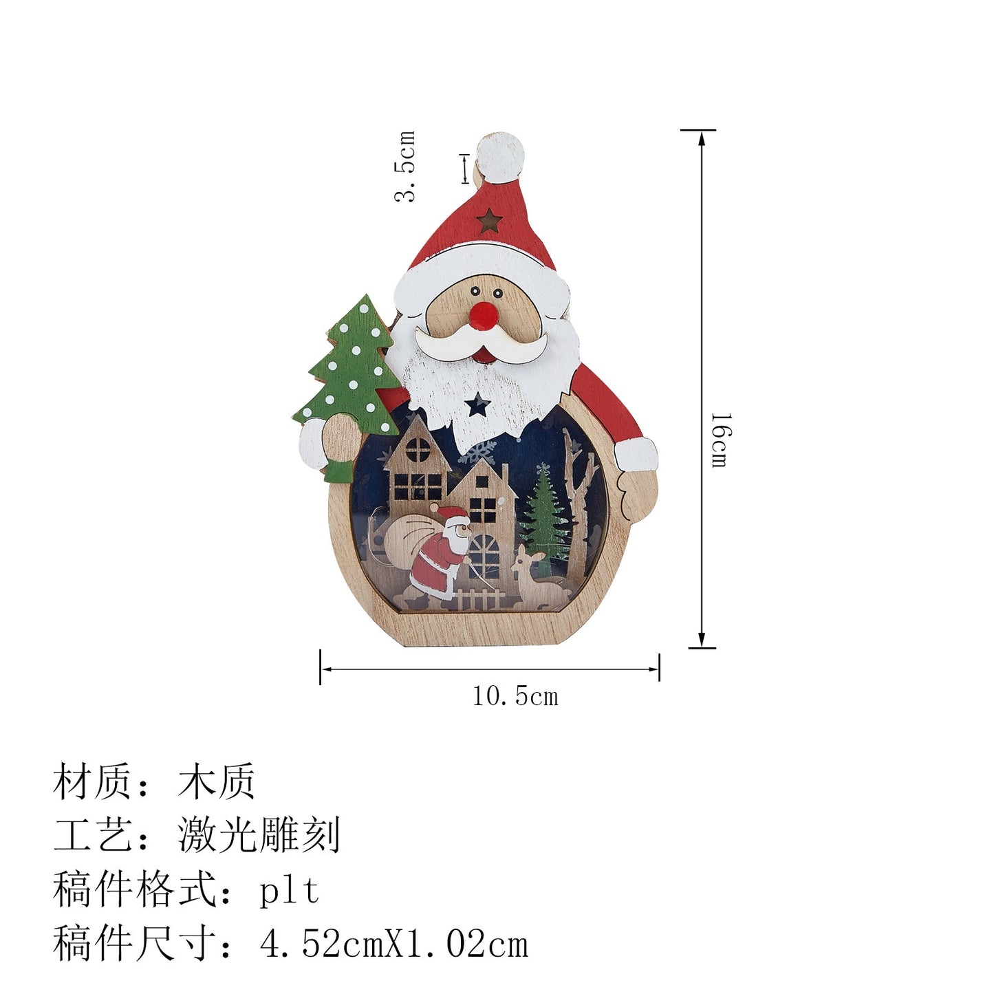 LED Light-Up Wooden Santa Claus Ornament | Festive Decoration for Christmas Tree & Home