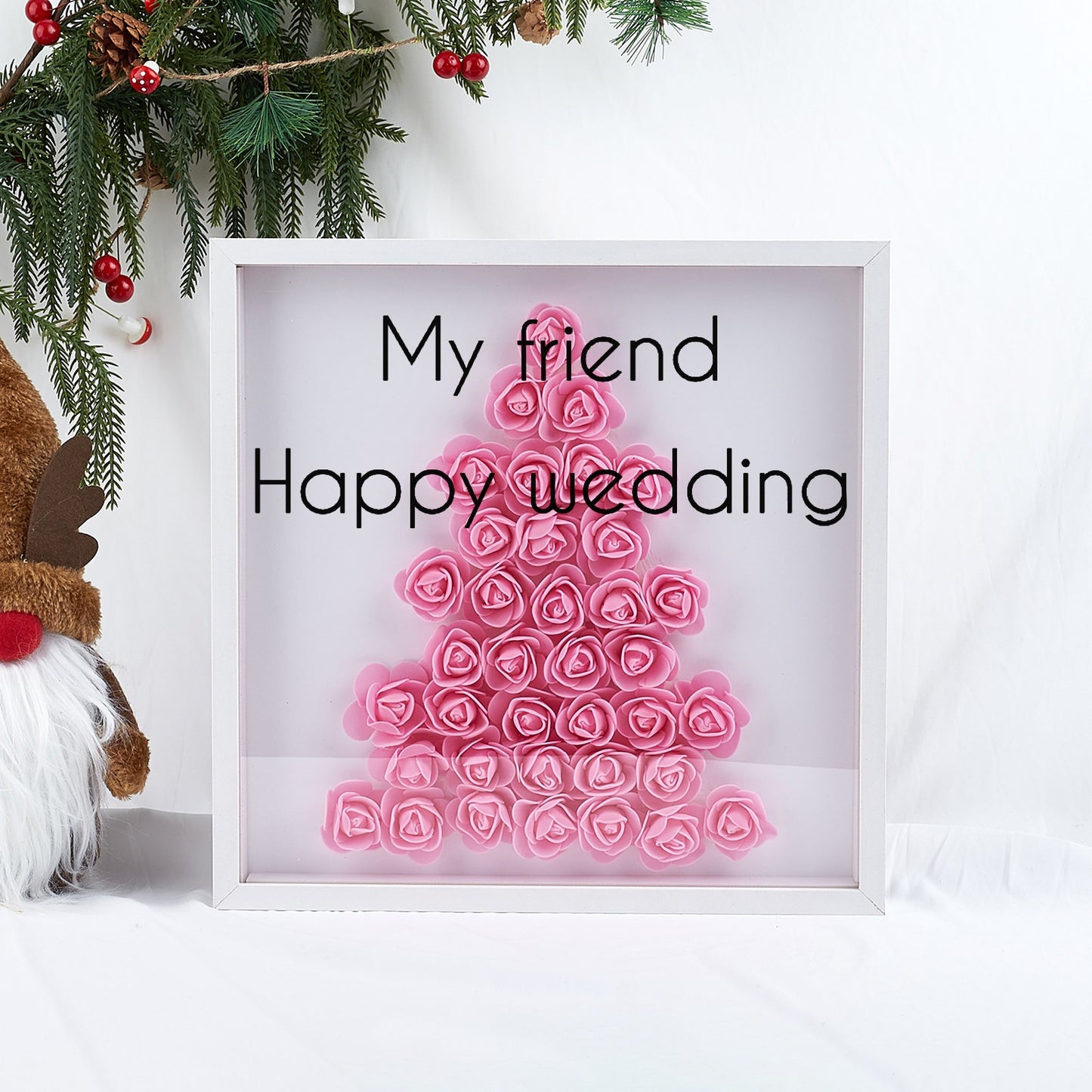 Happy wedding Christmas Tree Paper Flower Shadow Box
