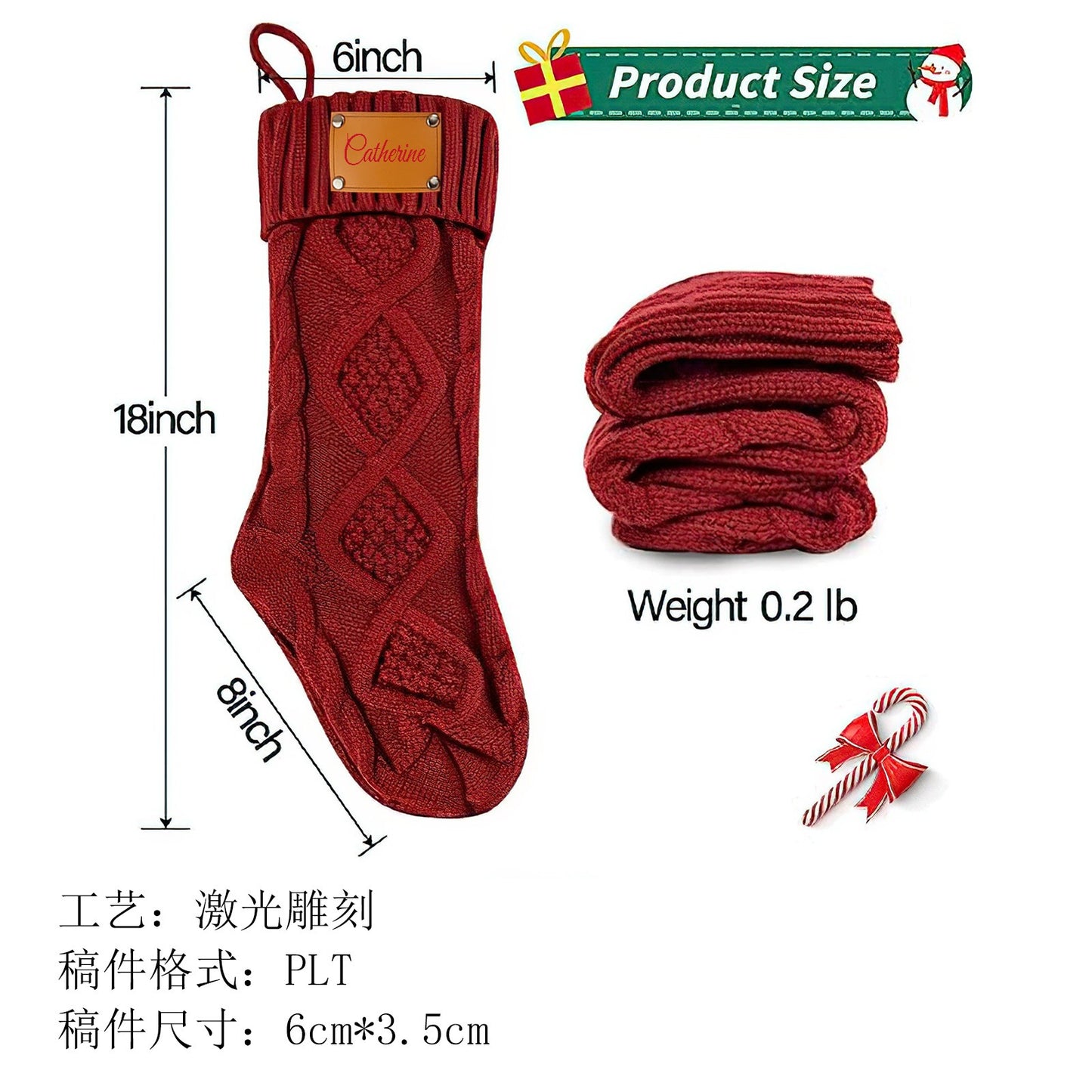 Personigitaj Kristnaskaj Ŝtrumpetoj kun Nomoj, Grandaj 7” Trikitaj Kristnaskaj Ŝtrumpetoj kun Leda Nomplato por Familio, Aro de 3, Propraj Kristnaskaj Dekoracioj por Kameno, Antaŭpordo kaj Arba Lasera Ledo-Etikedo Trikitaj Kristnaskaj Ŝtrumpetoj