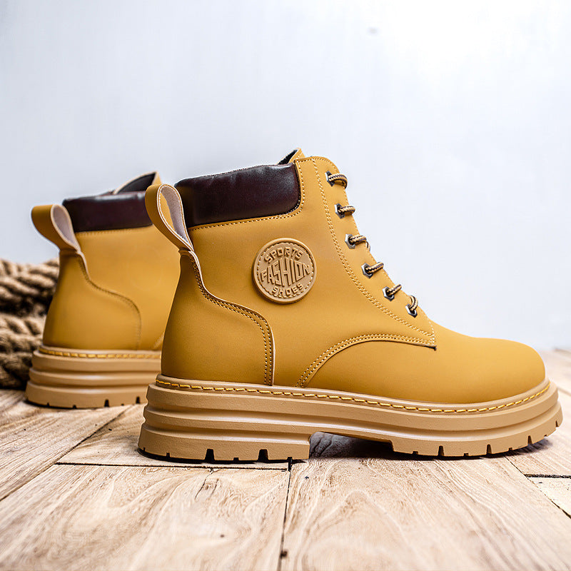 Brita Stilo Grandaj Flavaj Botoj Aŭtuno kaj Vintro Novaj Motorciklaj Platformaj Botoj Viraj Ledaj Martin Botoj X8081 