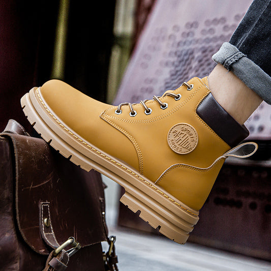 Brita Stilo Grandaj Flavaj Botoj Aŭtuno kaj Vintro Novaj Motorciklaj Platformaj Botoj Viraj Ledaj Martin Botoj X8081 