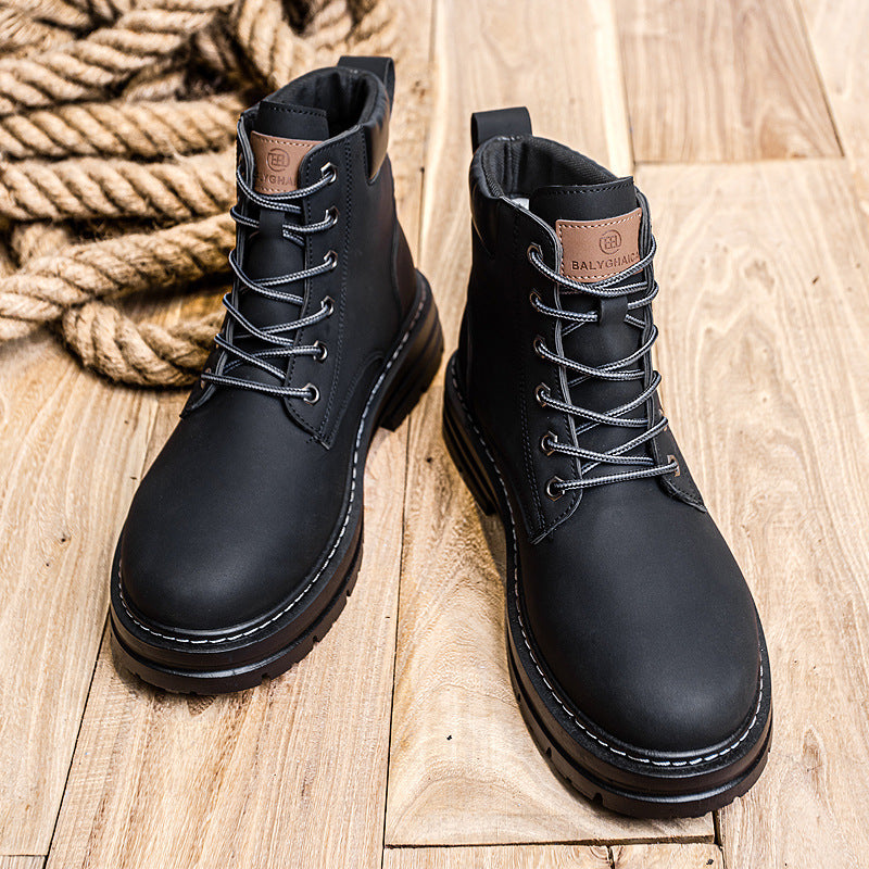 Brita Stilo Grandaj Flavaj Botoj Aŭtuno kaj Vintro Novaj Motorciklaj Platformaj Botoj Viraj Ledaj Martin Botoj X8081 