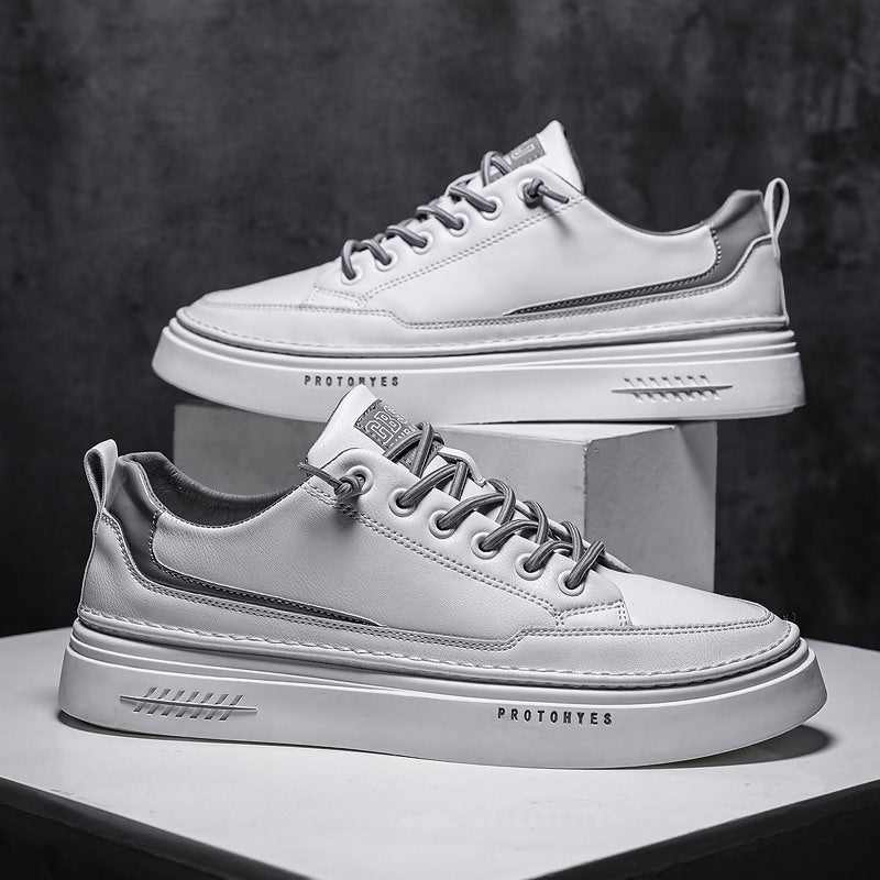 Viroj 2024 printempo novaj modaj ŝuoj Korea versio de la tendencaj ledaj ŝuoj viroj sportaj malgrandaj blankaj someraj hazardaj tabulŝuoj 