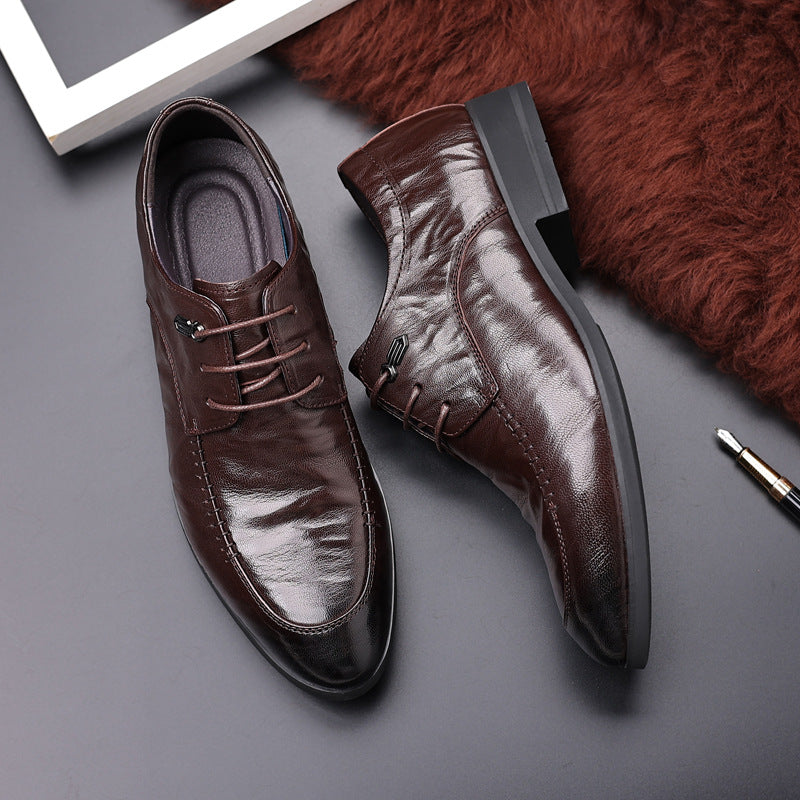 Printempa komerco formalaj viraj ledaj ŝuoj Viraj pinta kapo brita navedanto unua tavola ŝaffelaj ŝuoj fabriko pogranda