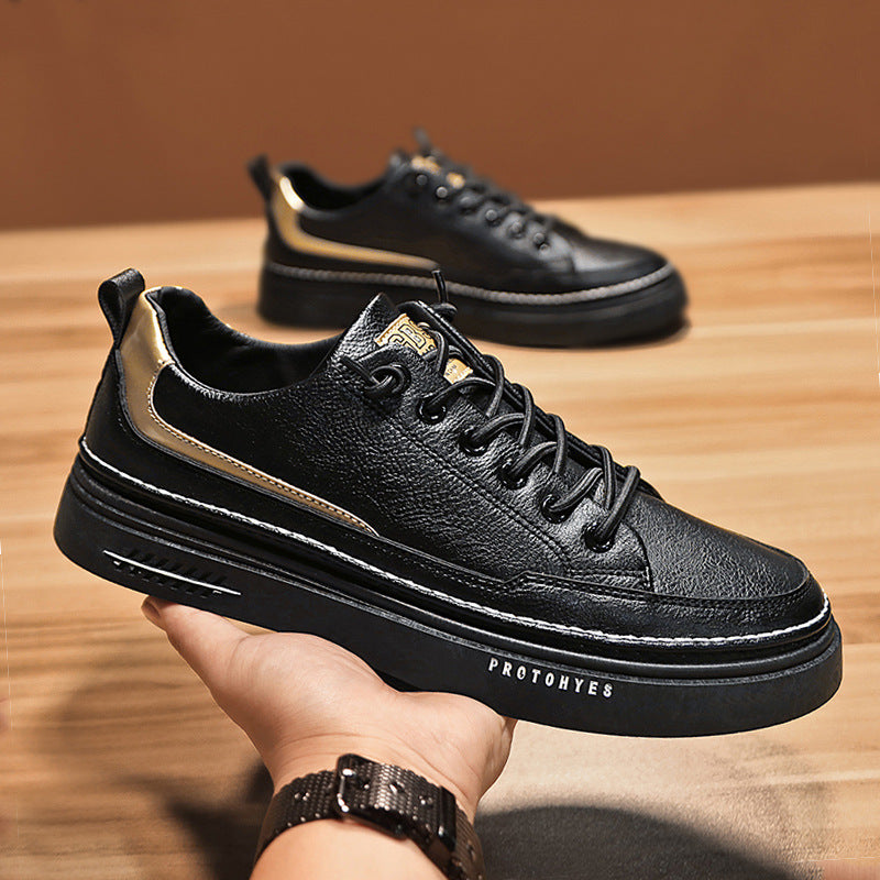 Viroj 2024 printempo novaj modaj ŝuoj Korea versio de la tendencaj ledaj ŝuoj viroj sportaj malgrandaj blankaj someraj hazardaj tabulŝuoj 