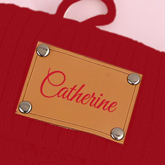 Personalized Christmas Stockings with Names, Large 7” Knit Xmas Stockings with Leather Nameplate for Family, Set of 3, Custom Christmas Decorations for Fireplace, Front Door, and Tree